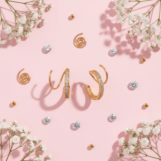 Gold Ear Cuffs Set with Crystal Stones