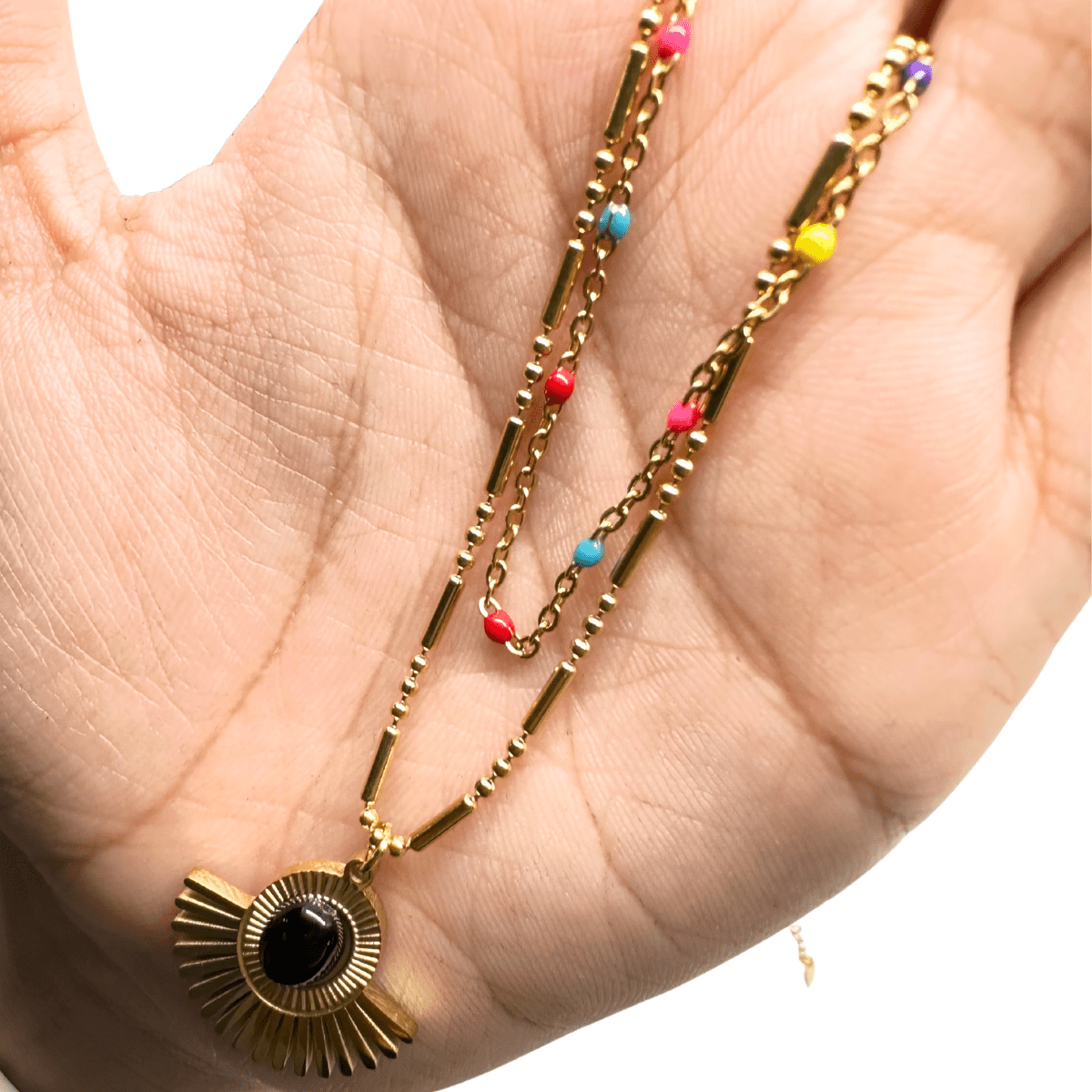 Layered Beaded Sunburst Necklace