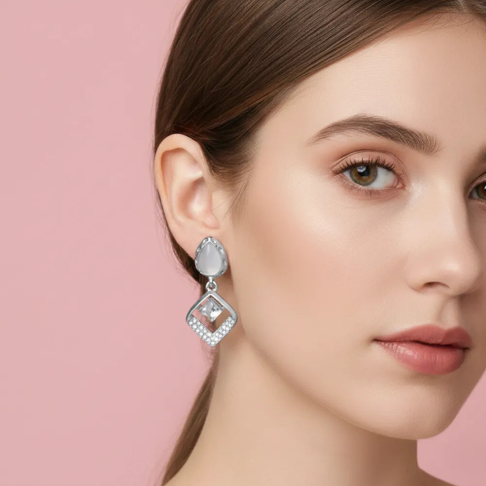 Crystal Silver Frame Earrings