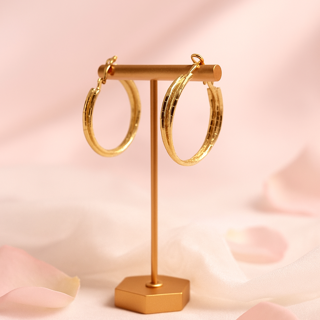 Woven Triple-Strand Gold Hoops