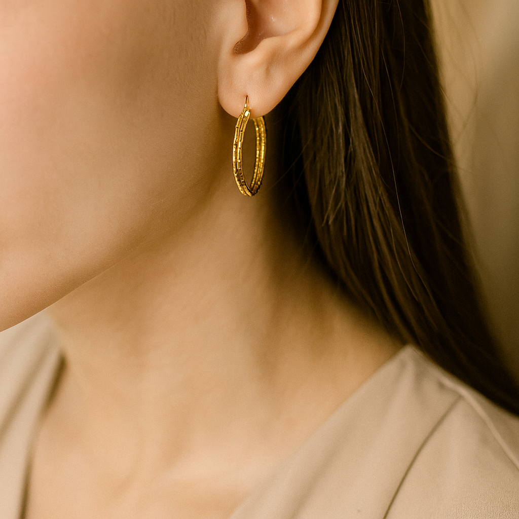 Woven Triple-Strand Gold Hoops
