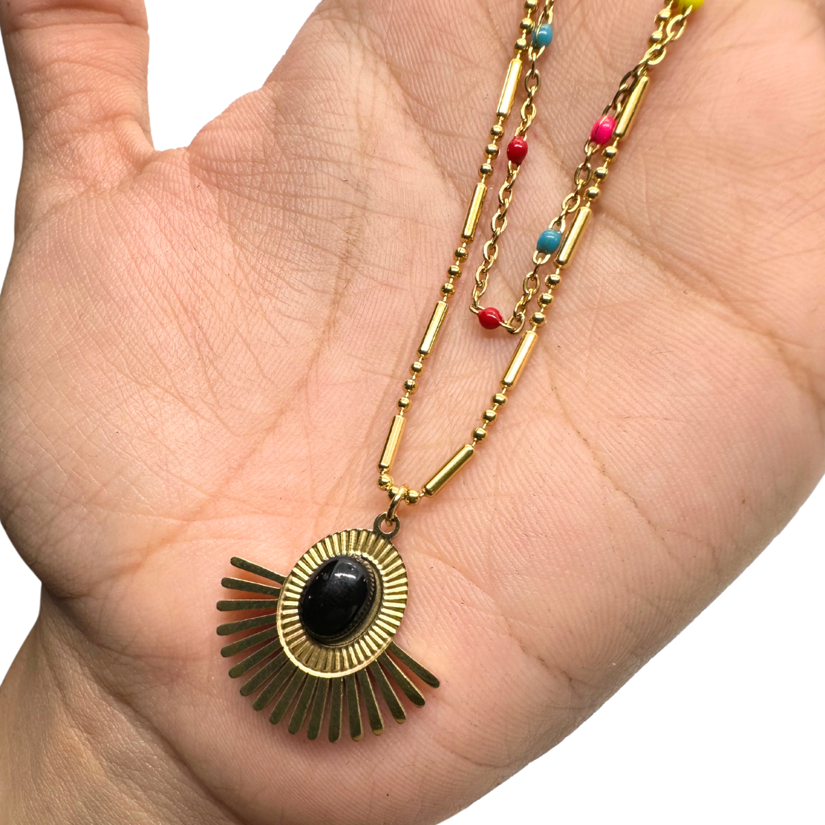Layered Beaded Sunburst Necklace