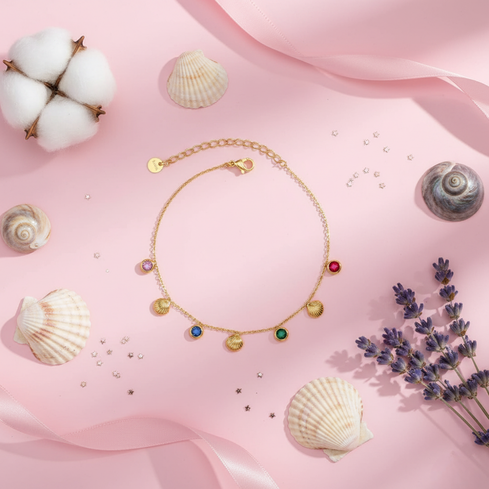 Shell & Gemstone Charm Anklet