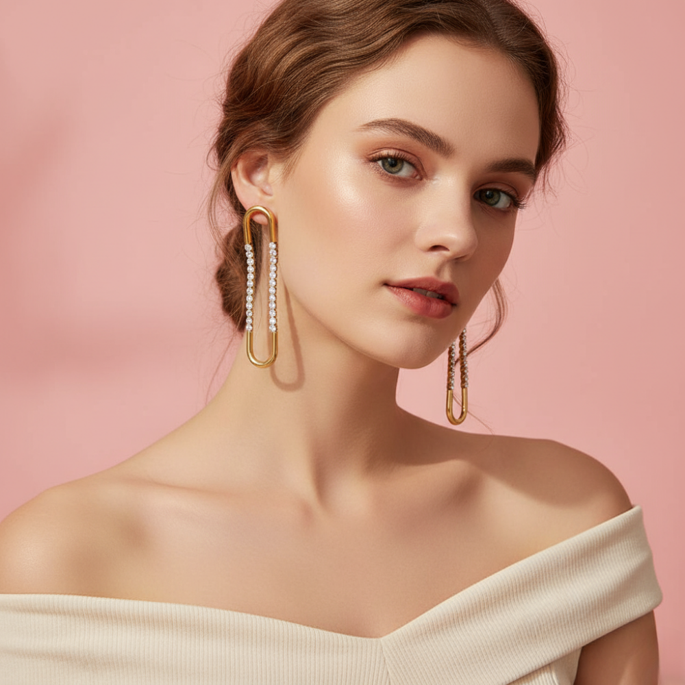 Crystal Safety Pin Earrings