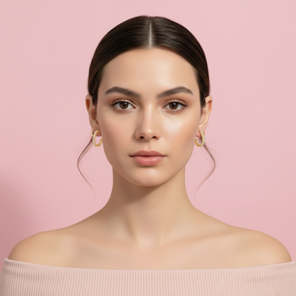 Gold Ear Cuffs Set with Crystal Stones