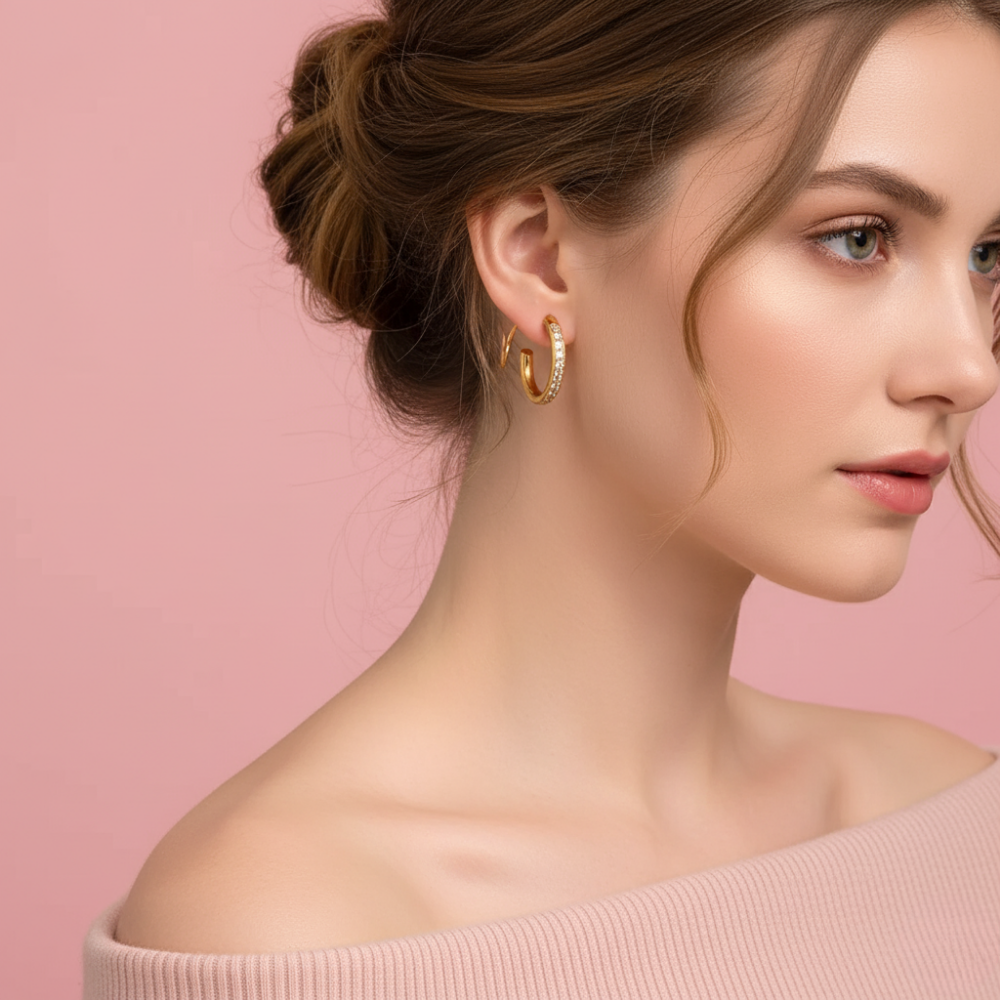 Gold Ear Cuffs Set with Crystal Stones