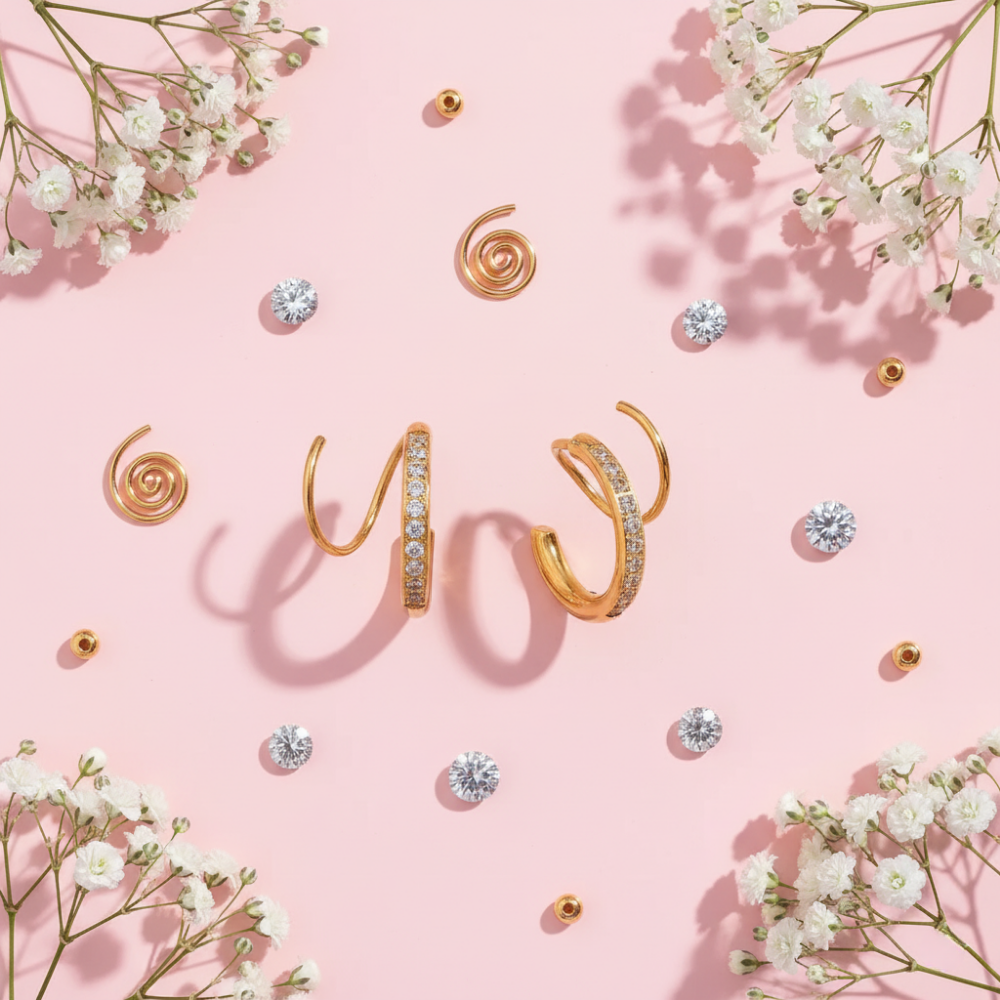 Gold Ear Cuffs Set with Crystal Stones