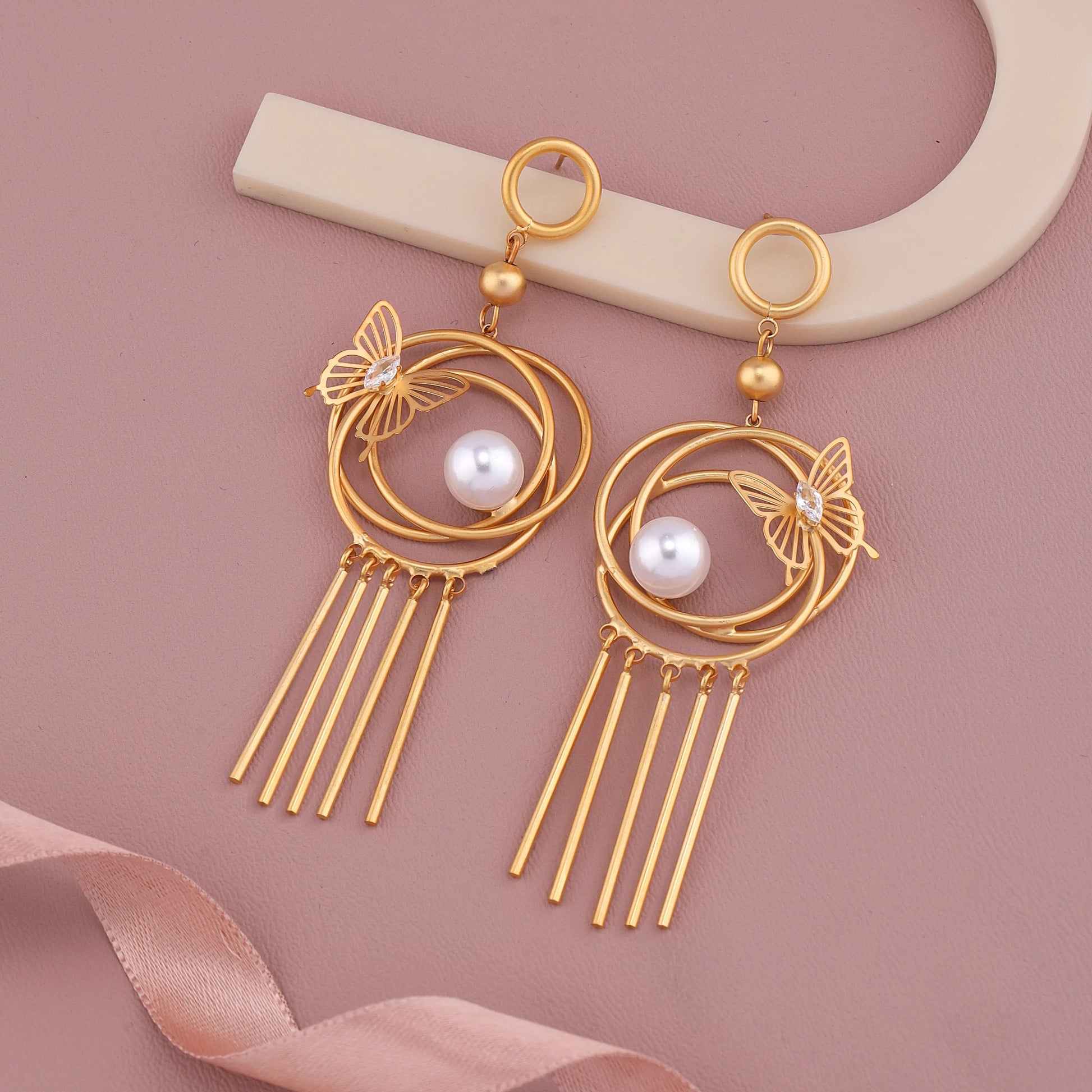 Butterfly Pearl Fringe Earrings
