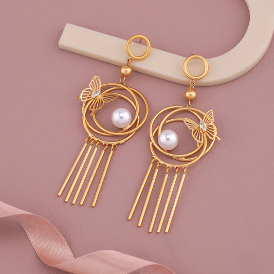 Butterfly Pearl Fringe Earrings