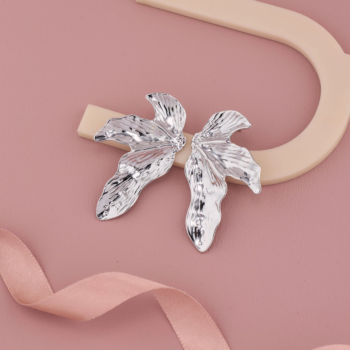 Rippled Silver Wings Earrings