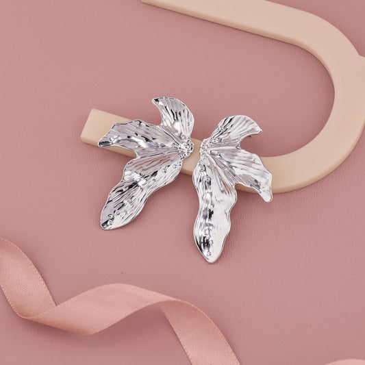 Rippled Silver Wings Earrings