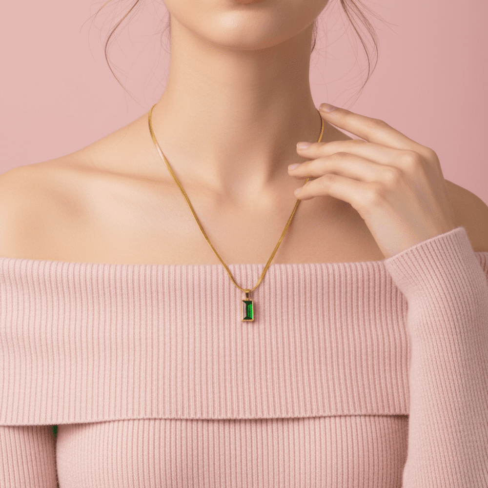 Green Stone Necklace full view on chain