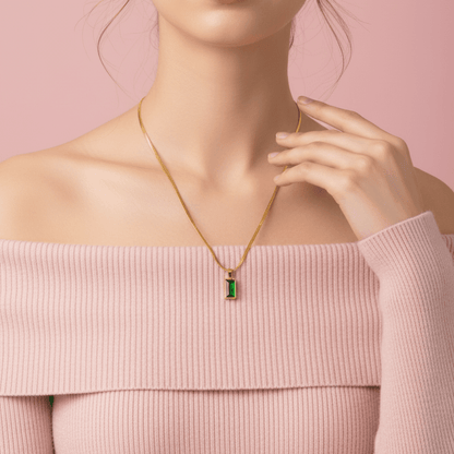 Green Stone Necklace full view on chain