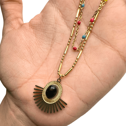 Layered Beaded Sunburst Necklace