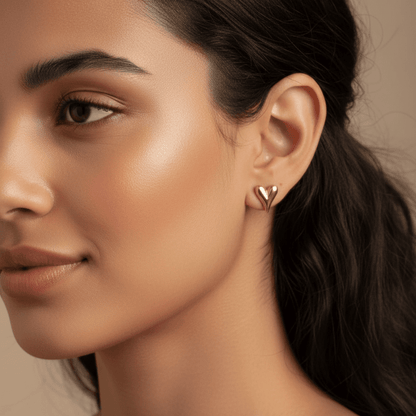 Minimal Slim Heart Studs Anti Tarnish Jewellery Close Up