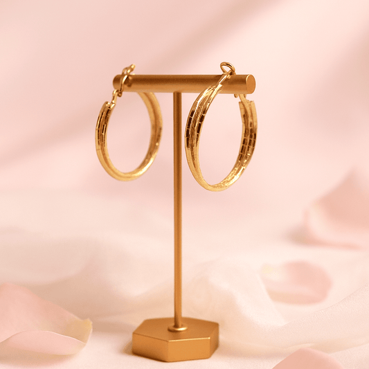 Woven Triple - Strand Gold Hoops